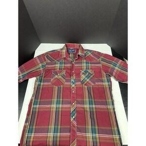 Vtg Wrangler Pearl Snap Western Shirt Mens 16.5" X-long Tails Red Plaid Pocket